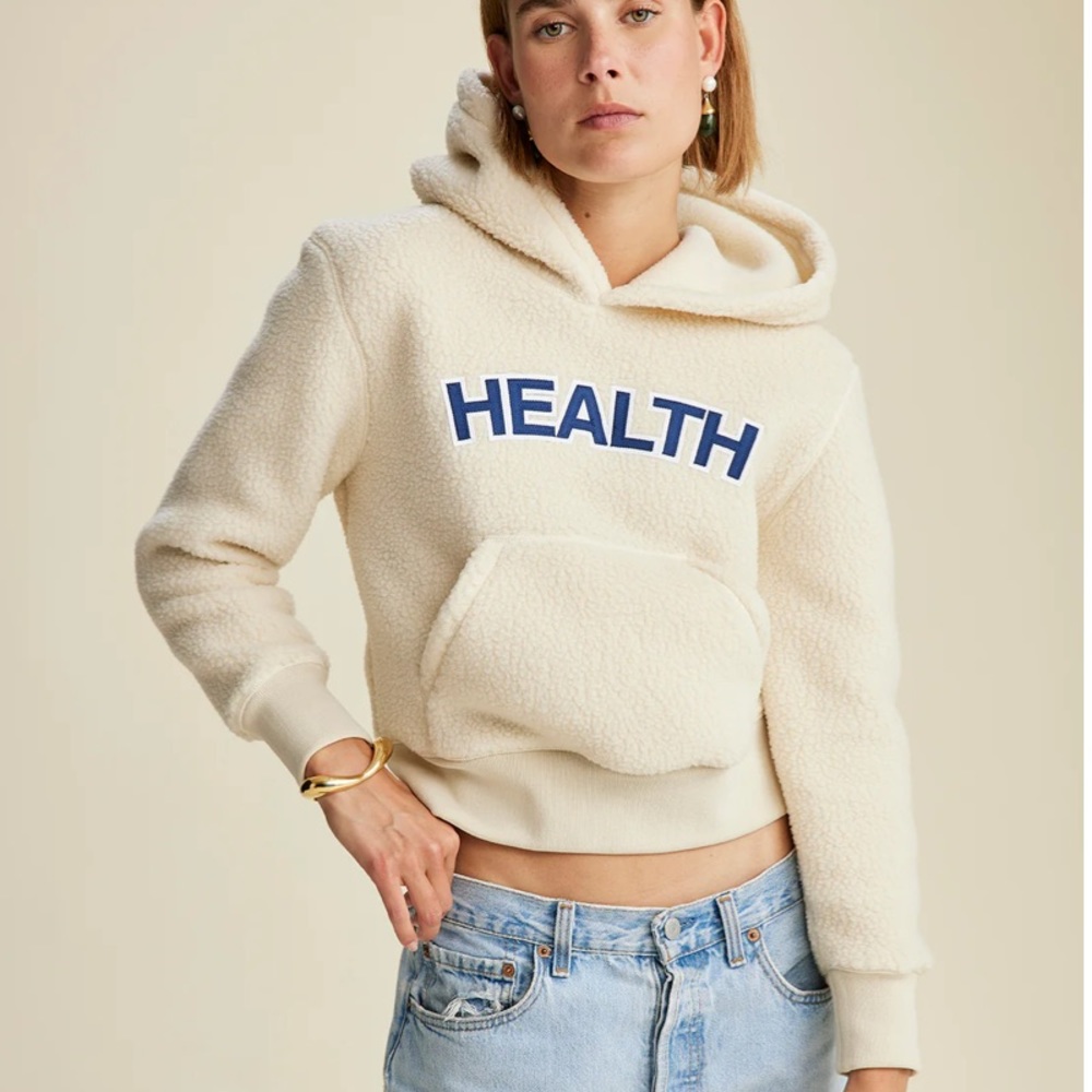 NWT SPORTY & RICH WOMENS SHERPA FLEECE CROPPED HOODIE SIZE LARGE